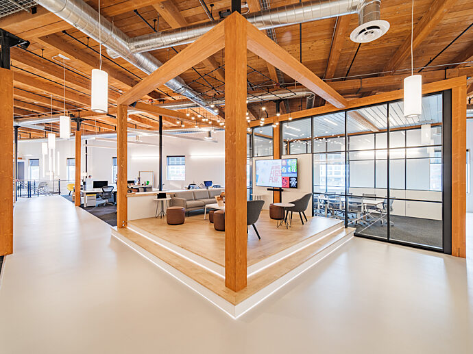 DIRTT Timber framed lounge seating area